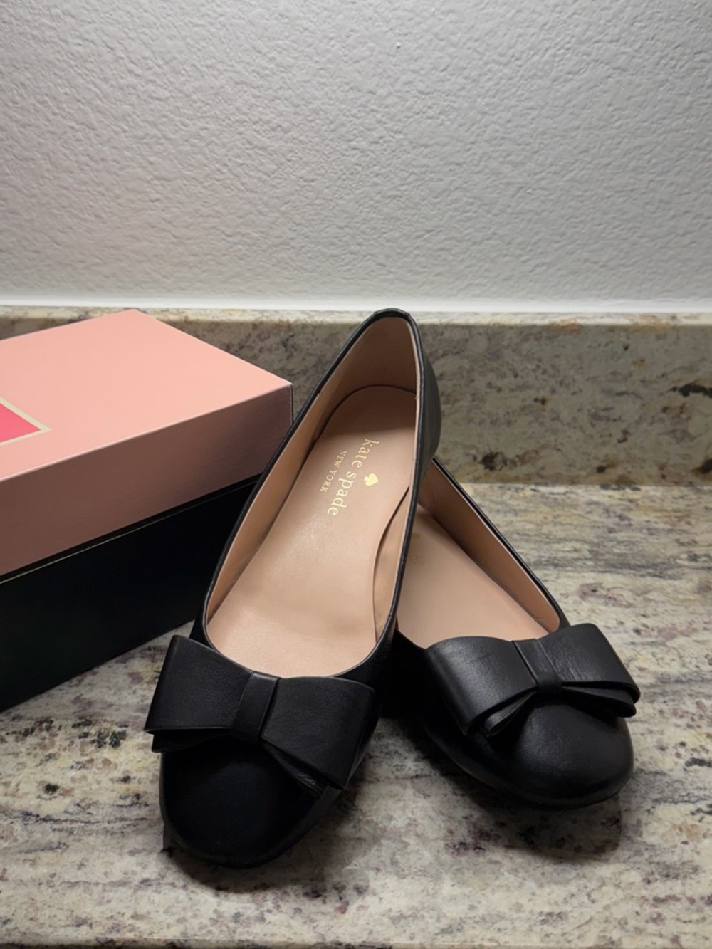 kate spade Black Bow Leather Ballet Flats
